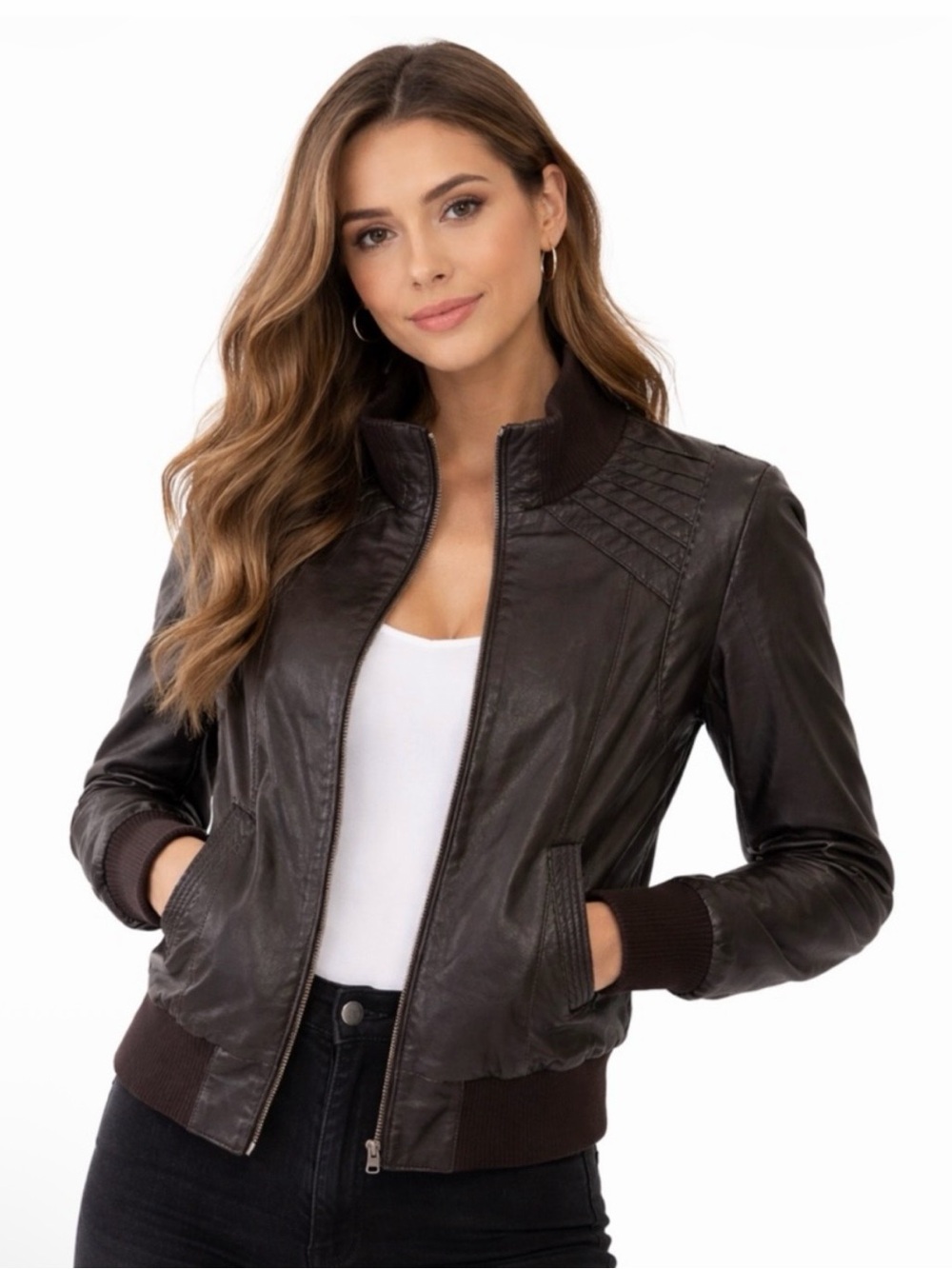 (1990’s) Danier Dark Brown Leather Bomber Jacket - PTP 19